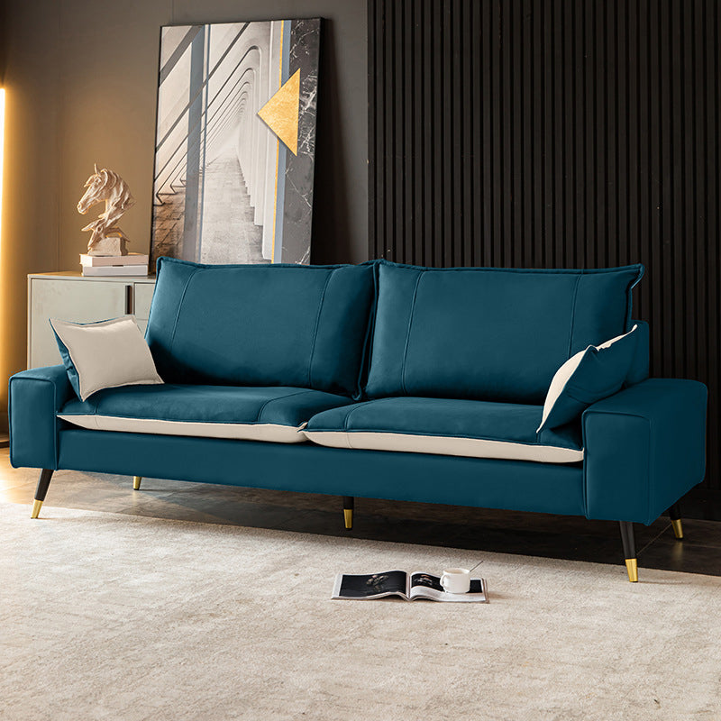 Mid-Century Modern Square Arm Sofa Pillow Back Couch for Living Room Blue-White Memory Foam Clearhalo 'furn' 'furn_sofas' 'Furniture' 'furniture_sofas' 'Living Room Furniture' 'Sofa' 'sofas' 4883060