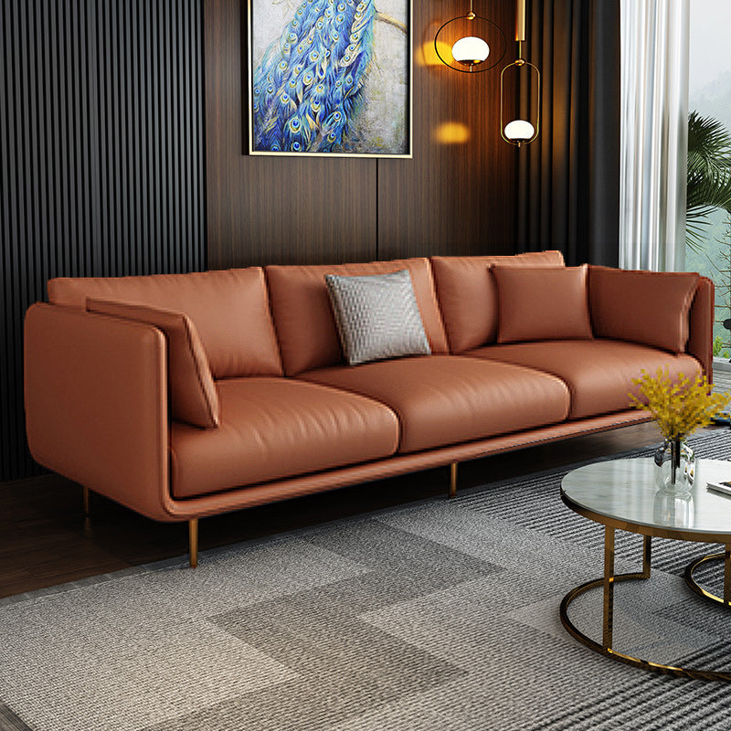 Contemporary Sofa with 3 Pillows Suare Arm Couch for Living Room Orange Clearhalo 'furn' 'furn_sofas' 'Furniture' 'furniture_sofas' 'Living Room Furniture' 'Sofa' 'sofas' 4883075