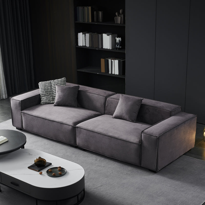 Stationary Stain-Resistant Faux Leather Sofa Living Room Gray Cushions Settee 110"L x 39"W x 28"H Latex Clearhalo 'furn' 'furn_sofas' 'Furniture' 'furniture_sofas' 'Living Room Furniture' 'Sofa' 'sofas' 4883083