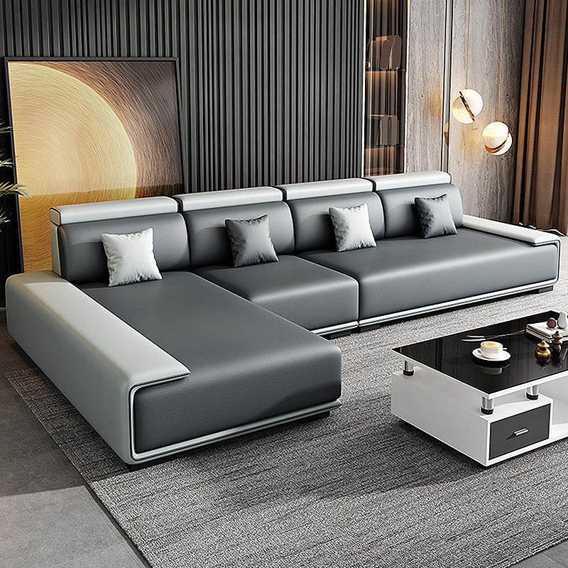 132"L Modern 5-Seat Sectional Fabric Cushion Back Sofa and Chaise Dark Grey Light Grey Clearhalo 'furn' 'furn_sectionals' 'Furniture' 'furniture_sectionals' 'Living Room Furniture' 'Sectionals' 4883113