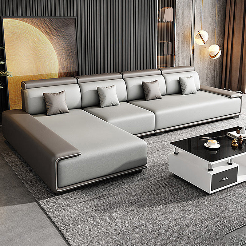 132"L Modern 5-Seat Sectional Fabric Cushion Back Sofa and Chaise Brown-Grey Clearhalo 'furn' 'furn_sectionals' 'Furniture' 'furniture_sectionals' 'Living Room Furniture' 'Sectionals' 4883115