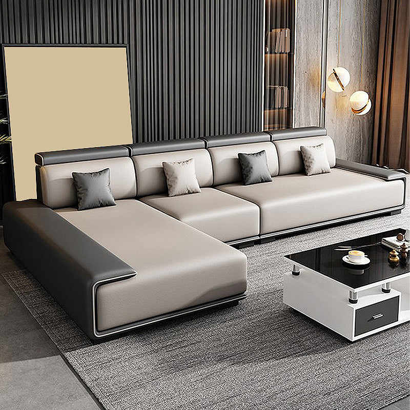 132"L Modern 5-Seat Sectional Fabric Cushion Back Sofa and Chaise Black-White Clearhalo 'furn' 'furn_sectionals' 'Furniture' 'furniture_sectionals' 'Living Room Furniture' 'Sectionals' 4883120