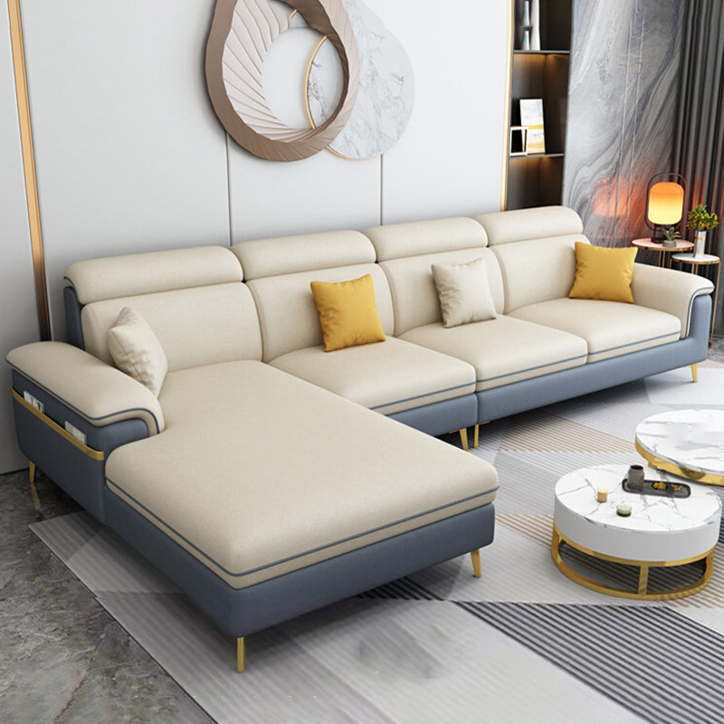 125.98" L Stain-Resistant Faux Leather Sectional Pillow Top Arm Sofa and Chaise Beige-Blue Left Clearhalo 'furn' 'furn_sectionals' 'Furniture' 'furniture_sectionals' 'Living Room Furniture' 'Sectionals' 4883129