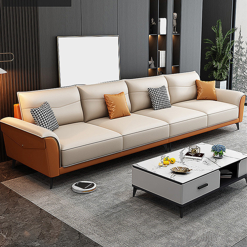 Modern Pillow Top Arm Sectional 35.43"High Cushion Back Sofa and Chaise 132"L x 35"W x 35"H Beige Orange Clearhalo 'furn' 'furn_sectionals' 'Furniture' 'furniture_sectionals' 'Living Room Furniture' 'Sectionals' 4883143