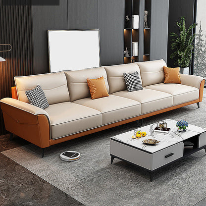 Modern Pillow Top Arm Sectional 35.43"High Cushion Back Sofa and Chaise 132"L x 35"W x 35"H Beige Orange Clearhalo 'furn' 'furn_sectionals' 'Furniture' 'furniture_sectionals' 'Living Room Furniture' 'Sectionals' 4883143