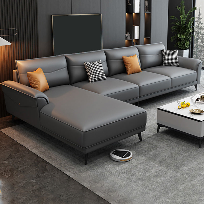 Modern Pillow Top Arm Sectional 35.43"High Cushion Back Sofa and Chaise 132"L x 69"W x 35"H Dark Gray Clearhalo 'furn' 'furn_sectionals' 'Furniture' 'furniture_sectionals' 'Living Room Furniture' 'Sectionals' 4883146