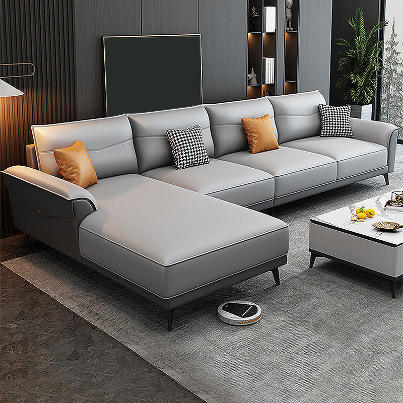 Modern Pillow Top Arm Sectional 35.43"High Cushion Back Sofa and Chaise 132"L x 69"W x 35"H Dark Grey Light Grey Clearhalo 'furn' 'furn_sectionals' 'Furniture' 'furniture_sectionals' 'Living Room Furniture' 'Sectionals' 4883152