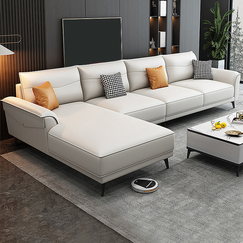 Modern Pillow Top Arm Sectional 35.43"High Cushion Back Sofa and Chaise 132"L x 69"W x 35"H Off-White Clearhalo 'furn' 'furn_sectionals' 'Furniture' 'furniture_sectionals' 'Living Room Furniture' 'Sectionals' 4883153