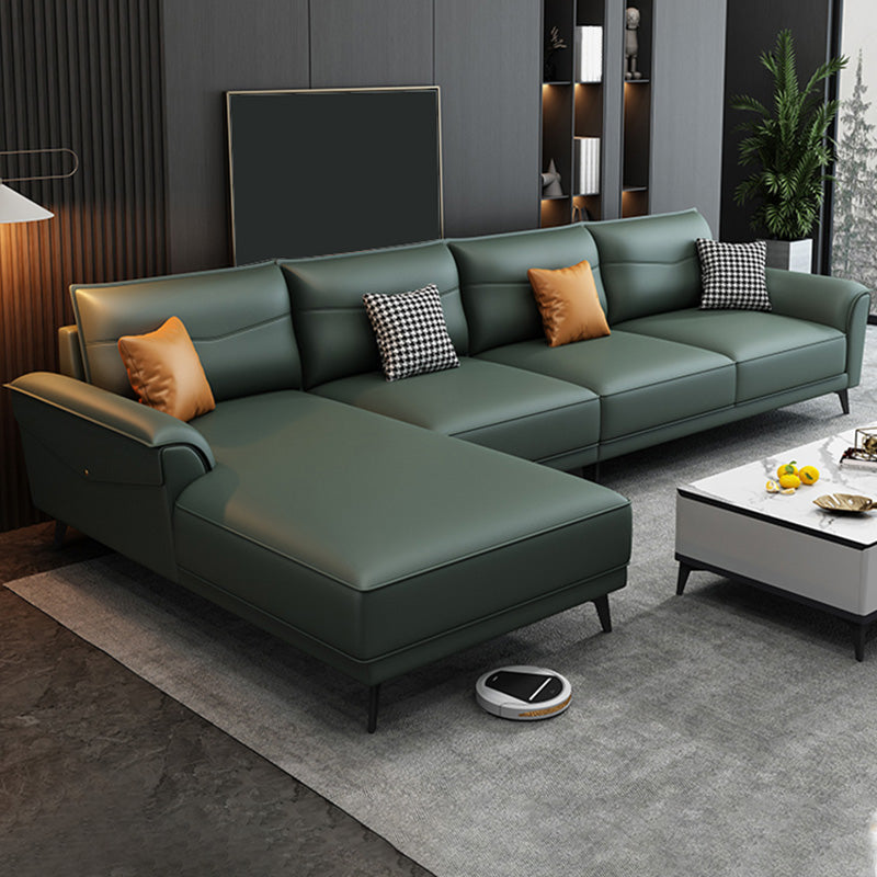 Modern Pillow Top Arm Sectional 35.43"High Cushion Back Sofa and Chaise 132"L x 69"W x 35"H Blackish Green Clearhalo 'furn' 'furn_sectionals' 'Furniture' 'furniture_sectionals' 'Living Room Furniture' 'Sectionals' 4883154