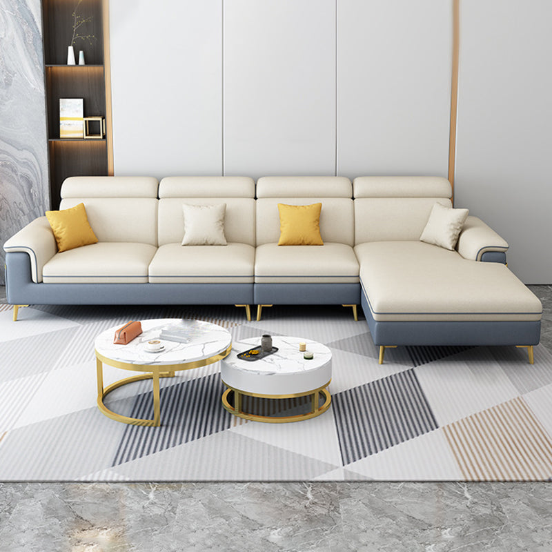 125.98" L Faux Leather Sectional Stain-Resistant Pillow Top Arm Sofa Beige-Blue Right Clearhalo 'furn' 'furn_sectionals' 'Furniture' 'furniture_sectionals' 'Living Room Furniture' 'Sectionals' 4883157