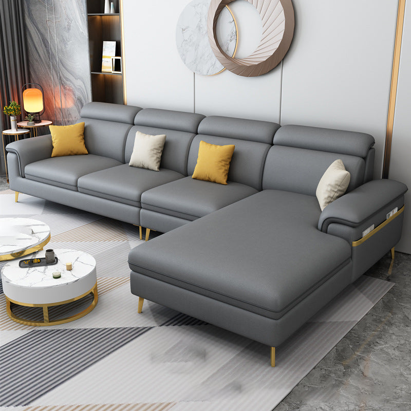 125.98" L Faux Leather Sectional Stain-Resistant Pillow Top Arm Sofa Dark Gray Right Clearhalo 'furn' 'furn_sectionals' 'Furniture' 'furniture_sectionals' 'Living Room Furniture' 'Sectionals' 4883158