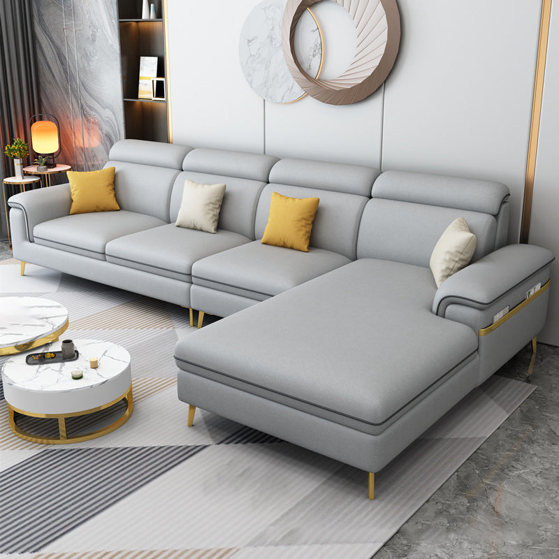 125.98" L Faux Leather Sectional Stain-Resistant Pillow Top Arm Sofa Light Gray Right Clearhalo 'furn' 'furn_sectionals' 'Furniture' 'furniture_sectionals' 'Living Room Furniture' 'Sectionals' 4883160