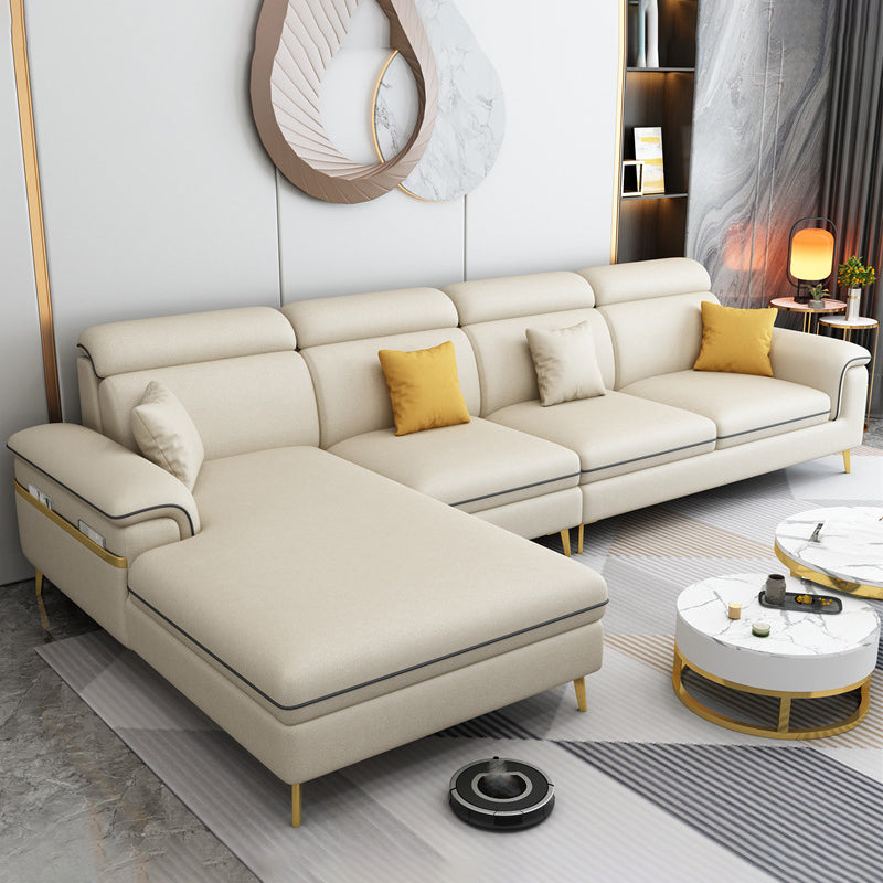 125.98" L Faux Leather Sectional Stain-Resistant Pillow Top Arm Sofa Beige Left Clearhalo 'furn' 'furn_sectionals' 'Furniture' 'furniture_sectionals' 'Living Room Furniture' 'Sectionals' 4883161