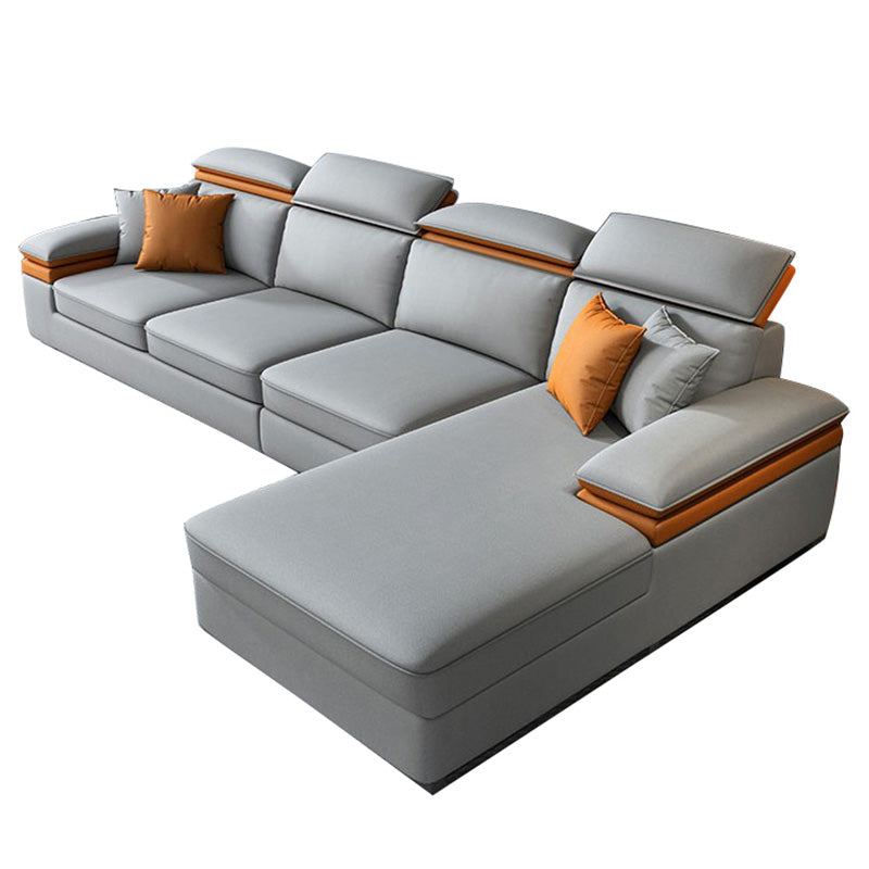 118.11"L x 66.93"W x 37.4"H Modern Fabric Sectional Cushion Back Sofa and Chaise Orange Light Grey Right Sponge Clearhalo 'furn' 'furn_sectionals' 'Furniture' 'furniture_sectionals' 'Living Room Furniture' 'Sectionals' 4883183