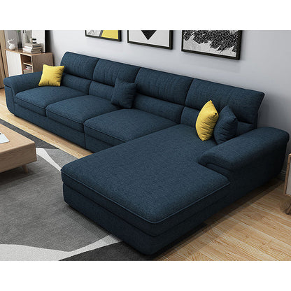 Modern Removable Cushions Sectionals 37.4"H Pillow Top Arm Sofa with 4 Pillows Dark Blue Clearhalo 'furn' 'furn_sectionals' 'Furniture' 'furniture_sectionals' 'Living Room Furniture' 'Sectionals' 4883197