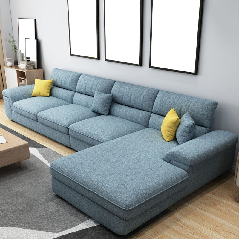 Modern Removable Cushions Sectionals 37.4"H Pillow Top Arm Sofa with 4 Pillows 126"L x 71"W x 37"H Light Blue Clearhalo 'furn' 'furn_sectionals' 'Furniture' 'furniture_sectionals' 'Living Room Furniture' 'Sectionals' 4883199