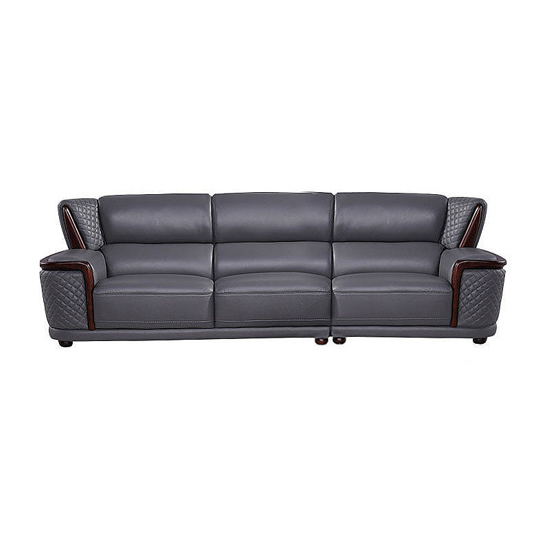 Genuine Leather Sectional Grey Cushion Back Sofa and Chaise for Living Room 115"L x 39"W x 35"H Horizontal Clearhalo 'furn' 'furn_sectionals' 'Furniture' 'furniture_sectionals' 'Living Room Furniture' 'Sectionals' 4883225