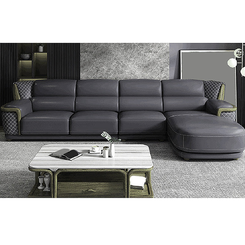 Genuine Leather Sectional Grey Cushion Back Sofa and Chaise for Living Room Clearhalo 'furn' 'furn_sectionals' 'Furniture' 'furniture_sectionals' 'Living Room Furniture' 'Sectionals' 4883227