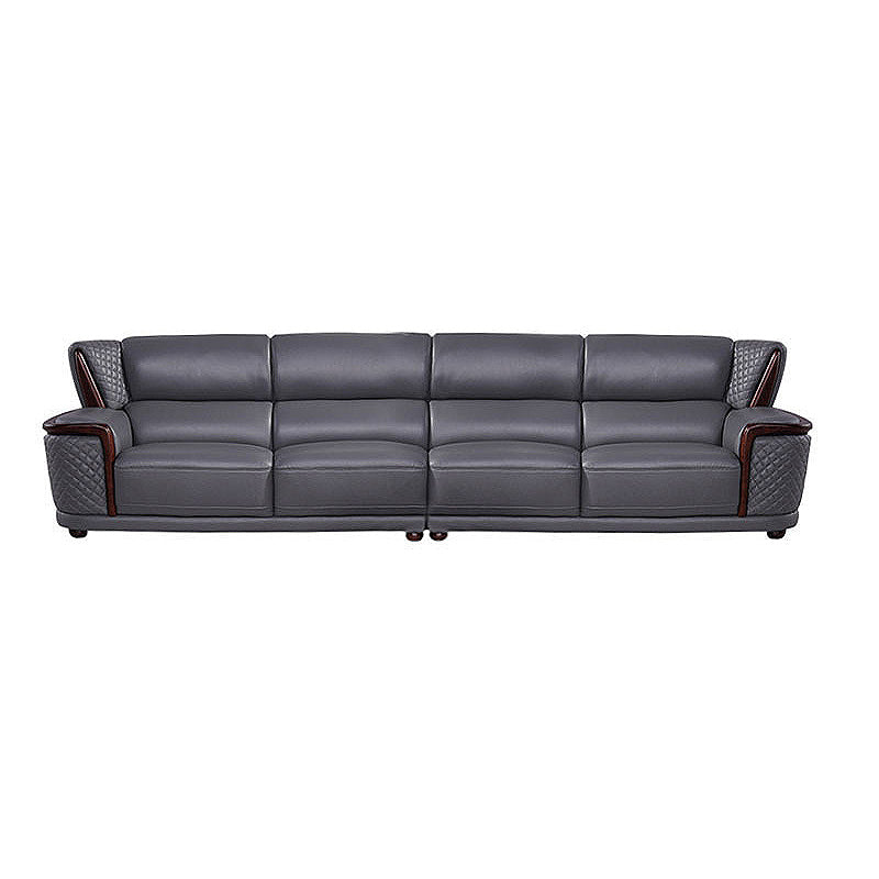 Genuine Leather Sectional Grey Cushion Back Sofa and Chaise for Living Room 145"L x 39"W x 35"H Horizontal Clearhalo 'furn' 'furn_sectionals' 'Furniture' 'furniture_sectionals' 'Living Room Furniture' 'Sectionals' 4883228