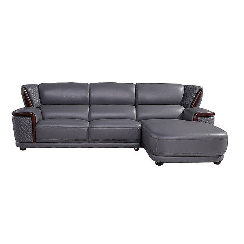 Genuine Leather Sectional Grey Cushion Back Sofa and Chaise for Living Room 114"L x 70"W x 35"H Right Clearhalo 'furn' 'furn_sectionals' 'Furniture' 'furniture_sectionals' 'Living Room Furniture' 'Sectionals' 4883230