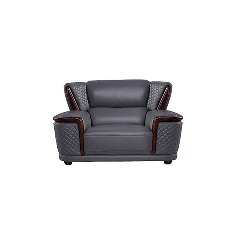 Genuine Leather Sectional Grey Cushion Back Sofa and Chaise for Living Room 50"L x 39"W x 35"H Horizontal Clearhalo 'furn' 'furn_sectionals' 'Furniture' 'furniture_sectionals' 'Living Room Furniture' 'Sectionals' 4883231