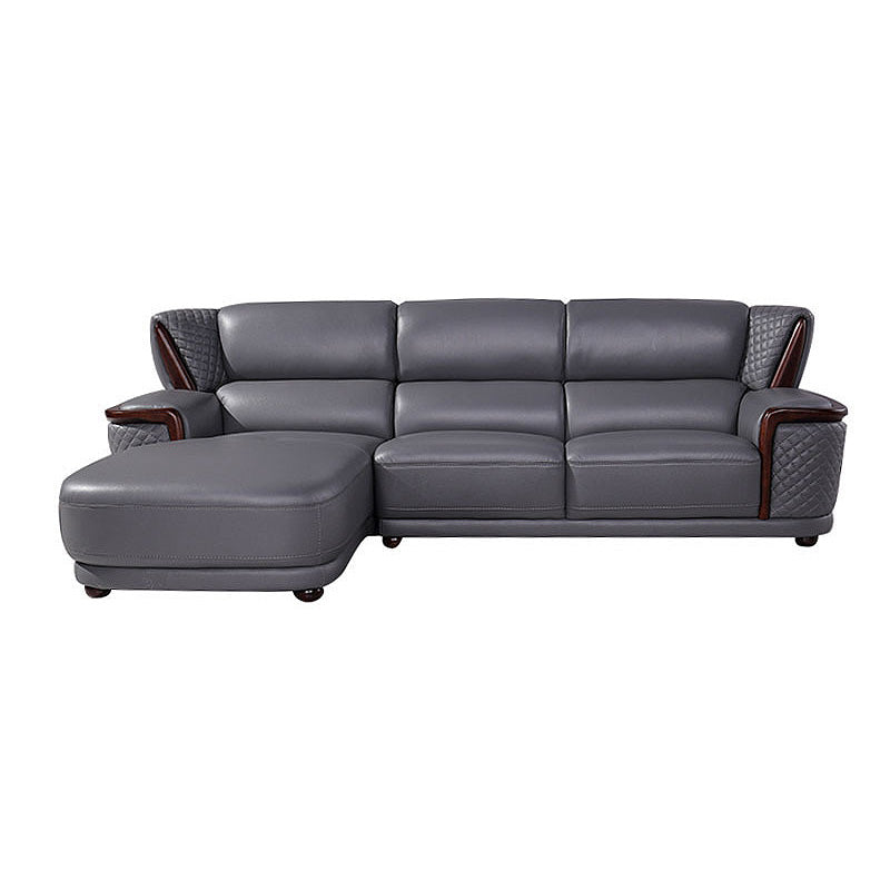 Genuine Leather Sectional Grey Cushion Back Sofa and Chaise for Living Room 114"L x 70"W x 35"H Left Clearhalo 'furn' 'furn_sectionals' 'Furniture' 'furniture_sectionals' 'Living Room Furniture' 'Sectionals' 4883232