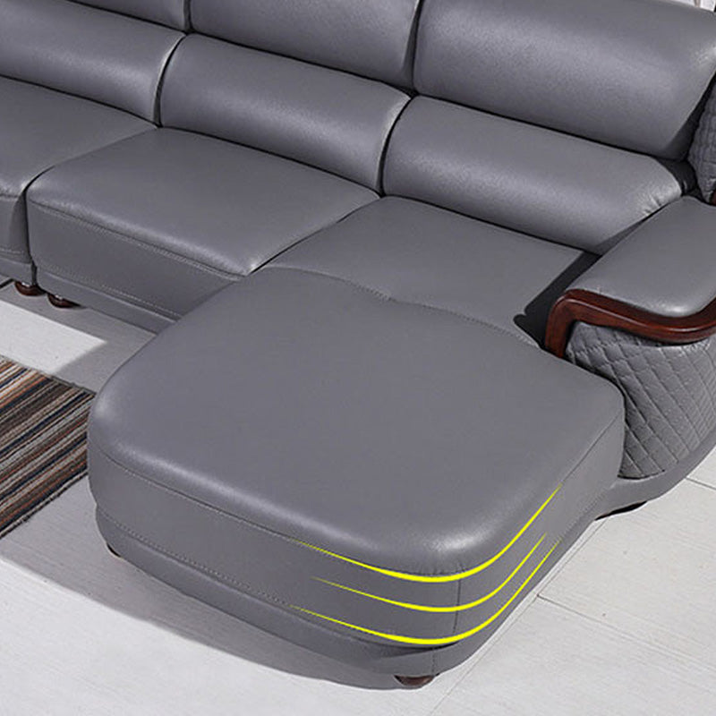 Genuine Leather Sectional Grey Cushion Back Sofa and Chaise for Living Room Clearhalo 'furn' 'furn_sectionals' 'Furniture' 'furniture_sectionals' 'Living Room Furniture' 'Sectionals' 4883235