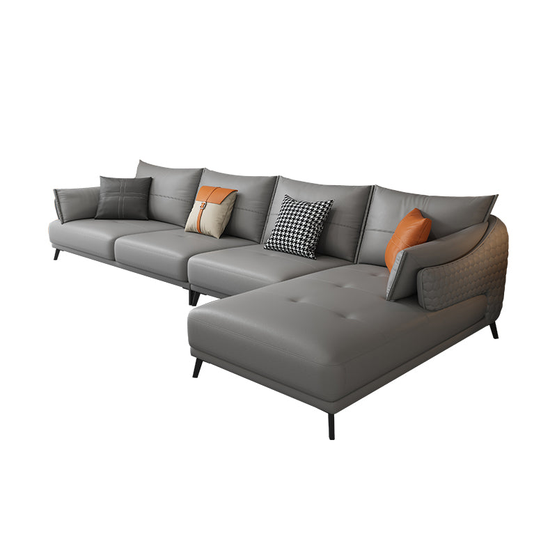 131.88" L x 66.92" W x 33.46" H Genuine Leather Sofa Pillow Top Arm Sectional Clearhalo 'furn' 'furn_sectionals' 'Furniture' 'furniture_sectionals' 'Living Room Furniture' 'Sectionals' 4883250
