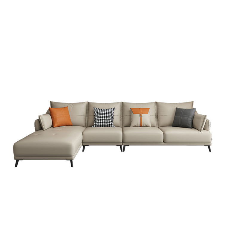131.88" L x 66.92" W x 33.46" H Genuine Leather Sofa Pillow Top Arm Sectional Clearhalo 'furn' 'furn_sectionals' 'Furniture' 'furniture_sectionals' 'Living Room Furniture' 'Sectionals' 4883251