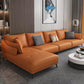 131.88" L x 66.92" W x 33.46" H Genuine Leather Sofa Pillow Top Arm Sectional Orange Left Clearhalo 'furn' 'furn_sectionals' 'Furniture' 'furniture_sectionals' 'Living Room Furniture' 'Sectionals' 4883254