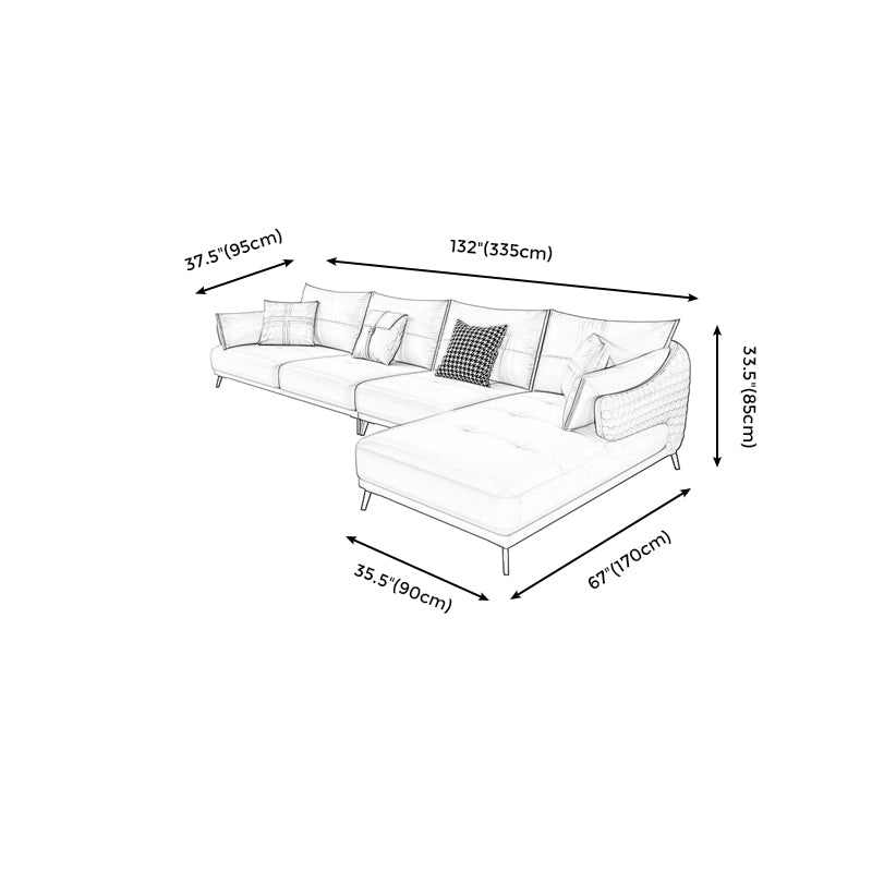 131.88" L x 66.92" W x 33.46" H Genuine Leather Sofa Pillow Top Arm Sectional Clearhalo 'furn' 'furn_sectionals' 'Furniture' 'furniture_sectionals' 'Living Room Furniture' 'Sectionals' 4883258