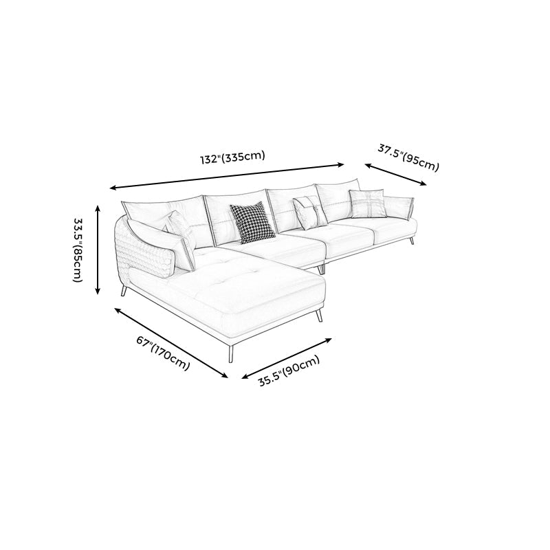 131.88" L x 66.92" W x 33.46" H Genuine Leather Sofa Pillow Top Arm Sectional Clearhalo 'furn' 'furn_sectionals' 'Furniture' 'furniture_sectionals' 'Living Room Furniture' 'Sectionals' 4883259
