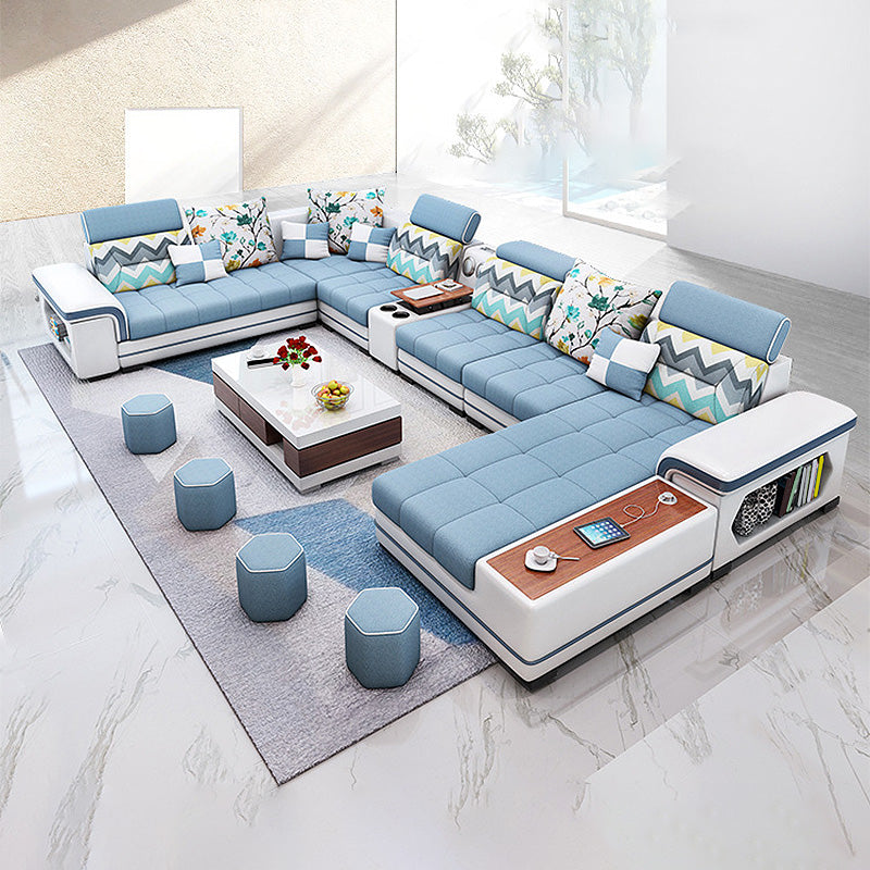 Faux Leather/Fabric Sectional Cushion Back Sofa and Chaise for Living Room 161"L x 71"W x 28"H Cotton Clearhalo 'furn' 'furn_sectionals' 'Furniture' 'furniture_sectionals' 'Living Room Furniture' 'Sectionals' 4883260