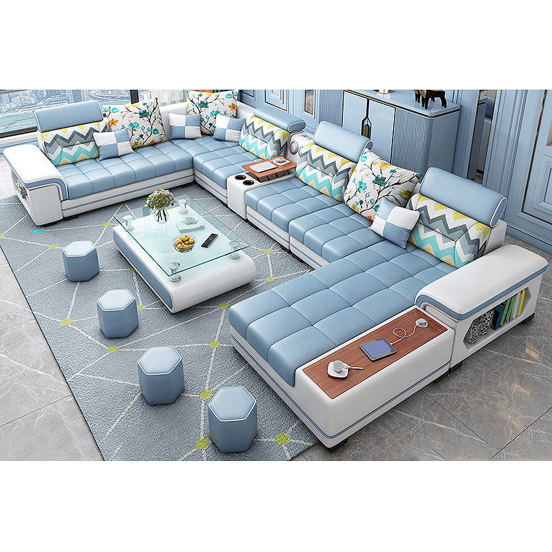 Faux Leather/Fabric Sectional Cushion Back Sofa and Chaise for Living Room 161"L x 71"W x 28"H Faux Leather Foam Clearhalo 'furn' 'furn_sectionals' 'Furniture' 'furniture_sectionals' 'Living Room Furniture' 'Sectionals' 4883261