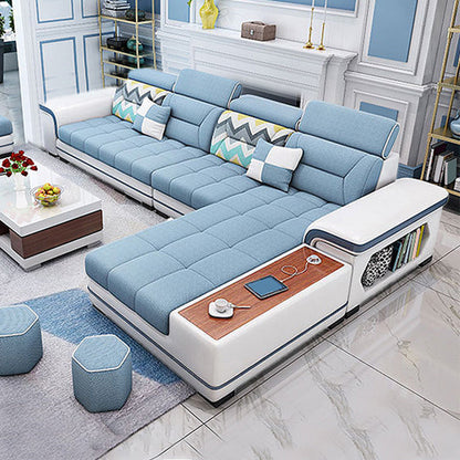 Faux Leather/Fabric Sectional Cushion Back Sofa and Chaise for Living Room 124"L x 71"W x 28"H Cotton Clearhalo 'furn' 'furn_sectionals' 'Furniture' 'furniture_sectionals' 'Living Room Furniture' 'Sectionals' 4883262