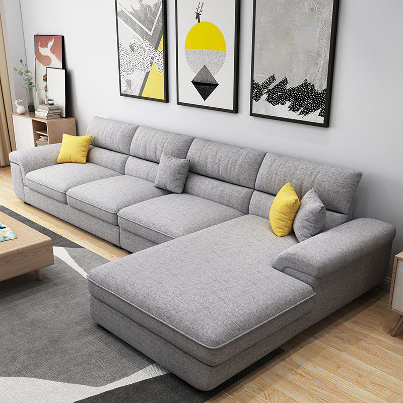 Contemporary Linen/Faux Leather Cushions Sectional Pillow Top Arm Sofa and Chaise Light Gray Linen Blend Latex Clearhalo 'furn' 'furn_sectionals' 'Furniture' 'furniture_sectionals' 'Living Room Furniture' 'Sectionals' 4883270