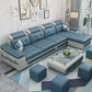 L-shape Faux Leather/Linen Blend Sectional Right Facing Sofa with Ottoman Included Dark Blue Faux Leather Clearhalo 'Furniture' 'furniture_sectionals' 'Living Room Furniture' 'Sectionals' 4883285