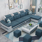 L-shape Faux Leather/Linen Blend Sectional Right Facing Sofa with Ottoman Included Dark Blue Linen Blend Clearhalo 'Furniture' 'furniture_sectionals' 'Living Room Furniture' 'Sectionals' 4883288