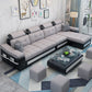 L-shape Faux Leather/Linen Blend Sectional Right Facing Sofa with Ottoman Included Grey Linen Blend Clearhalo 'Furniture' 'furniture_sectionals' 'Living Room Furniture' 'Sectionals' 4883289
