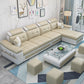 L-shape Faux Leather/Linen Blend Sectional Right Facing Sofa with Ottoman Included Beige Faux Leather Clearhalo 'Furniture' 'furniture_sectionals' 'Living Room Furniture' 'Sectionals' 4883290