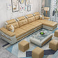 L-shape Faux Leather/Linen Blend Sectional Right Facing Sofa with Ottoman Included Yellow Faux Leather Clearhalo 'Furniture' 'furniture_sectionals' 'Living Room Furniture' 'Sectionals' 4883293