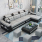 L-shape Faux Leather/Linen Blend Sectional Right Facing Sofa with Ottoman Included Grey Faux Leather Clearhalo 'Furniture' 'furniture_sectionals' 'Living Room Furniture' 'Sectionals' 4883295