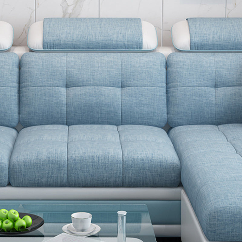 L-shape Faux Leather/Linen Blend Sectional Right Facing Sofa with Ottoman Included Clearhalo 'Furniture' 'furniture_sectionals' 'Living Room Furniture' 'Sectionals' 4883298