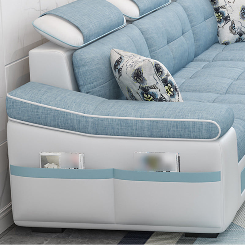 L-shape Faux Leather/Linen Blend Sectional Right Facing Sofa with Ottoman Included Clearhalo 'Furniture' 'furniture_sectionals' 'Living Room Furniture' 'Sectionals' 4883299