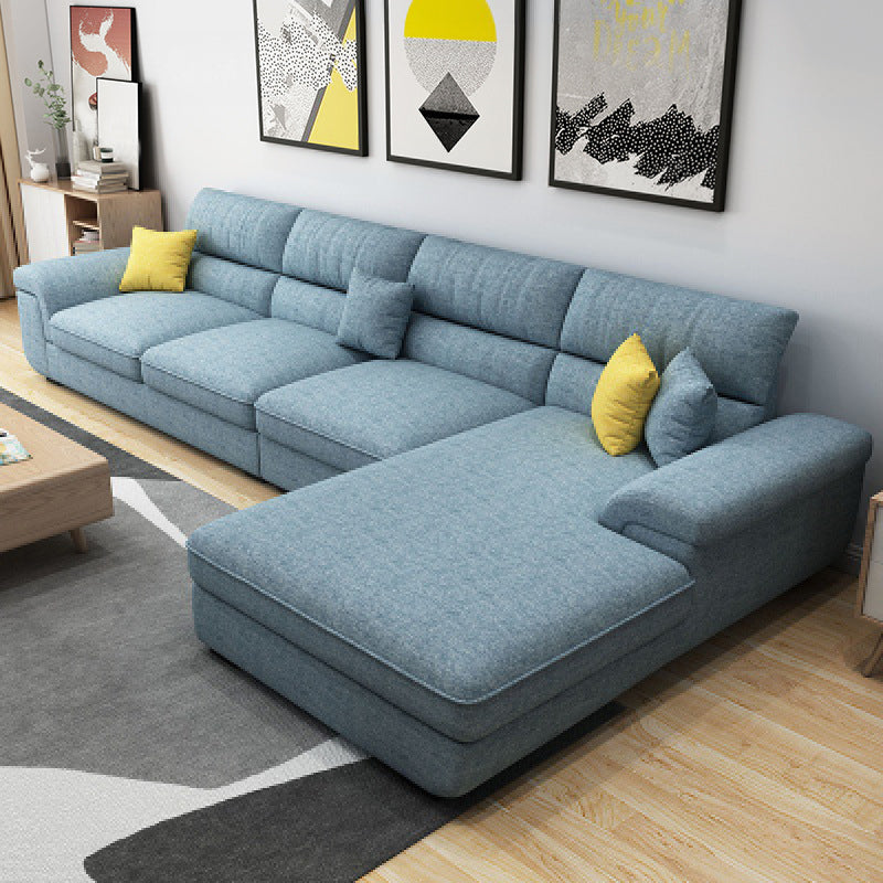 Contemporary L-Shape Modular Sectional Pillow Back Cushion Sofa and Chaise for Apartment Light Blue Linen Blend Clearhalo 'Furniture' 'furniture_sectionals' 'Living Room Furniture' 'Sectionals' 4883303
