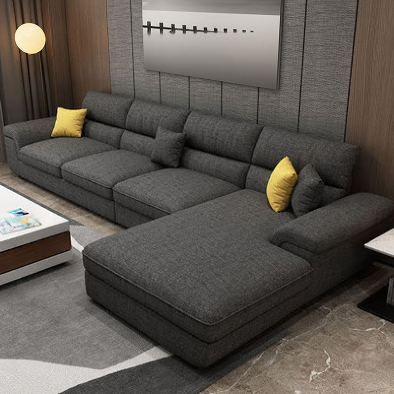 Contemporary L-Shape Modular Sectional Pillow Back Cushion Sofa and Chaise for Apartment Dark Gray Linen Blend Clearhalo 'Furniture' 'furniture_sectionals' 'Living Room Furniture' 'Sectionals' 4883307