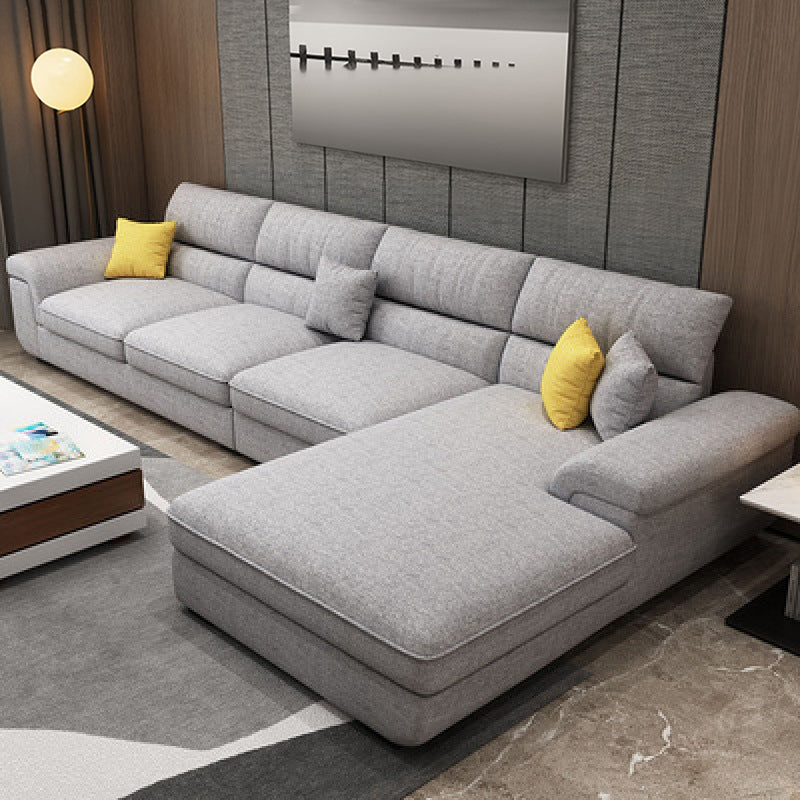 Contemporary L-Shape Modular Sectional Pillow Back Cushion Sofa and Chaise for Apartment Light Gray Linen Blend Clearhalo 'Furniture' 'furniture_sectionals' 'Living Room Furniture' 'Sectionals' 4883310