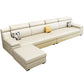 Contemporary Reversible Sectional Linen/Faux Leather Sofa with Ottoman for Four People Beige Clearhalo 'furn' 'furn_sectionals' 'Furniture' 'furniture_sectionals' 'Living Room Furniture' 'Sectionals' 4883319