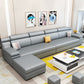 Contemporary Reversible Sectional Linen/Faux Leather Sofa with Ottoman for Four People Light Gray Memory Foam Clearhalo 'furn' 'furn_sectionals' 'Furniture' 'furniture_sectionals' 'Living Room Furniture' 'Sectionals' 4883324
