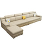 Contemporary Reversible Sectional Linen/Faux Leather Sofa with Ottoman for Four People Khaki Clearhalo 'furn' 'furn_sectionals' 'Furniture' 'furniture_sectionals' 'Living Room Furniture' 'Sectionals' 4883328